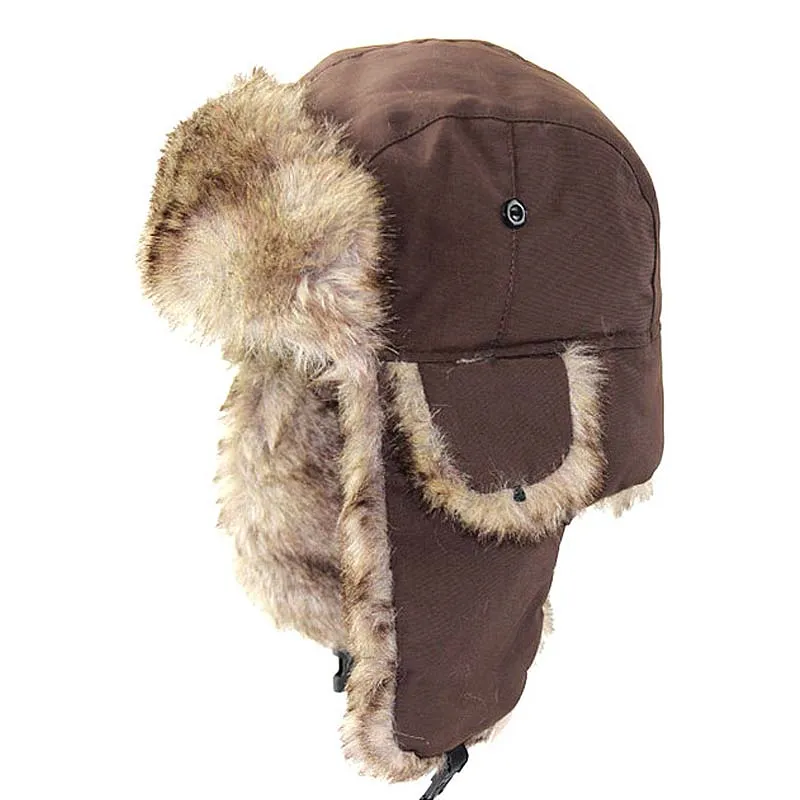 Chapéu de inverno de pele falsa, chapéu russo ushanka soldado à prova d'água, chapéus de aviação para homens, boné esquimó de neve com abas de orelha