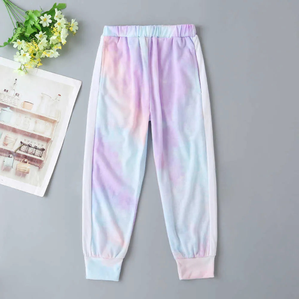 Hiver Enfants Ensembles Casual Filles À Manches Courtes O Cou T-Shirt Bande Élastique Long Pantalon Tie-dyed Vêtements 18M-6T 210629