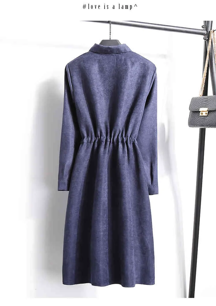 Vrouwen jurk herfst winter mode elastische taille lange mouw vintage soild losse a-lijn jurken casual vestidos 210423