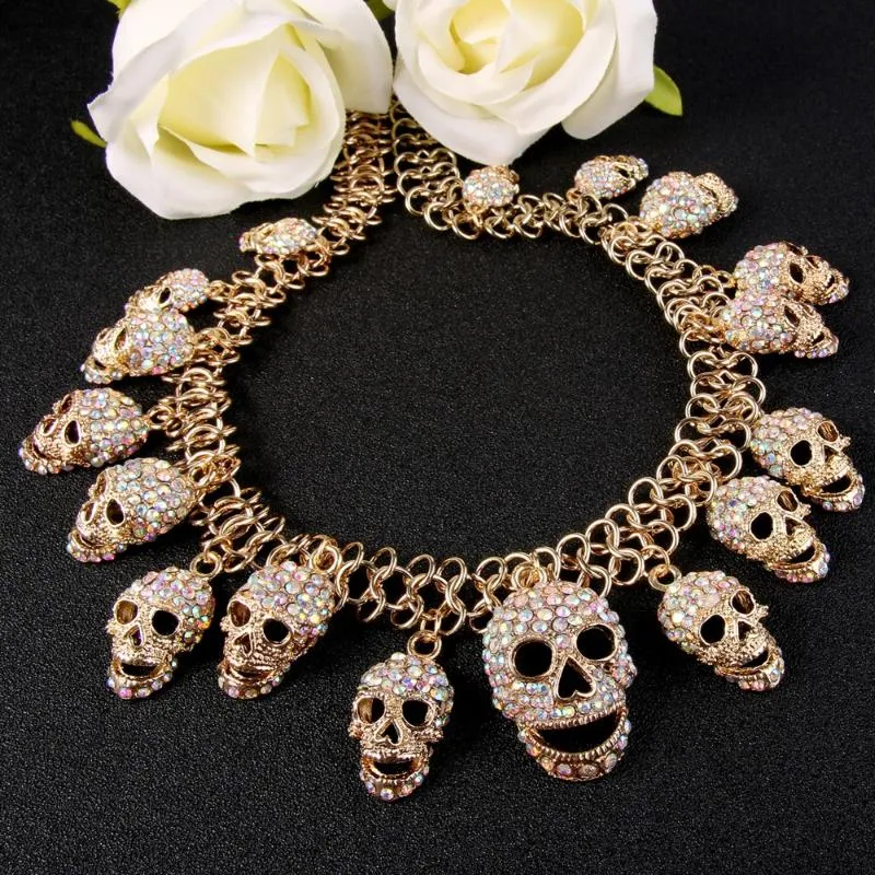 Tuliper Halloween Skull Necklace for Women Crystal Rhinestone Choker Party Jewelry Accessories Gifts Iced Out Chain Chokers262d