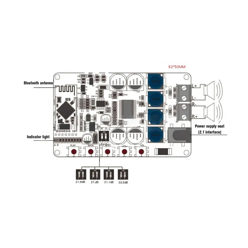 TDA7492PワイヤレスBluetooth CSR40オーディオレシーバーパワーアンプボードモジュールAUX入力およびスイッチ機能2567586