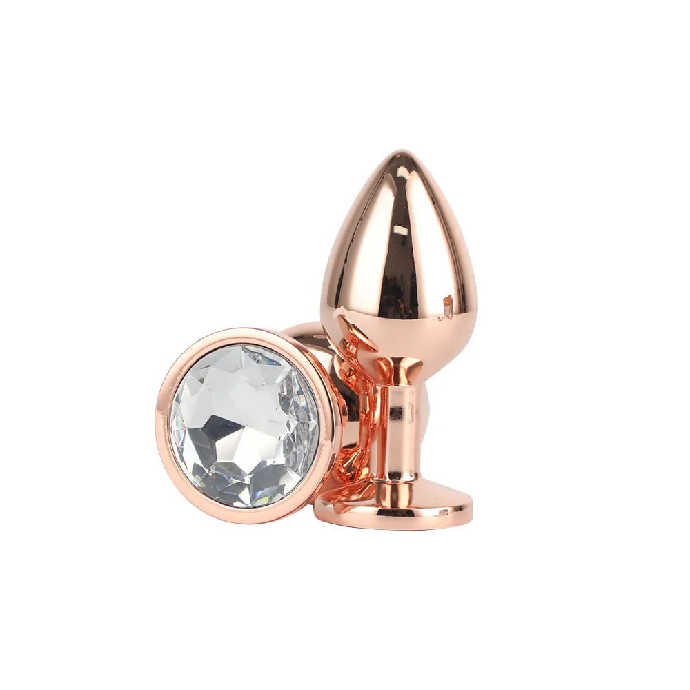 Plug anale in metallo con diamante tondo di 3 dimensioni, placcatura in oro rosa, gioielli in cristallo 2453
