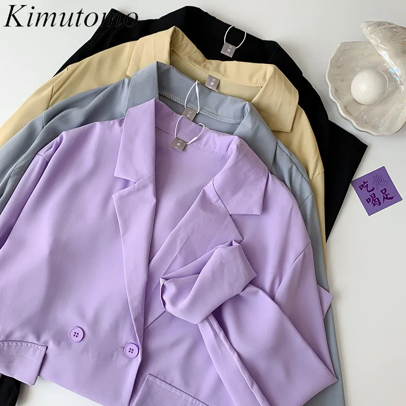 Kimutomo solide Blazer bureau dame été femmes coréen Hong Kong Style mode ample à manches longues Chic haut décontracté 210521