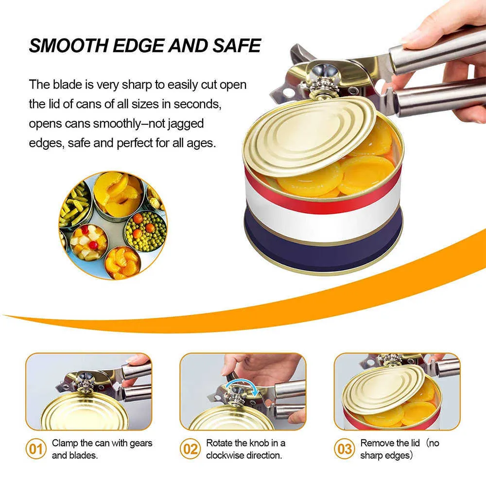 Apriscatole in acciaio inox Cromato Apribottiglie Professionale Ergonomico Apriscatole manuale Utensili da cucina Accessori bar 210915