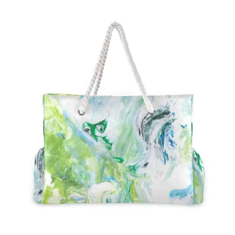 Shopping bag, women's Beach handbag, luxury design, large capacity, nylon and green marble, novel 2021 220310