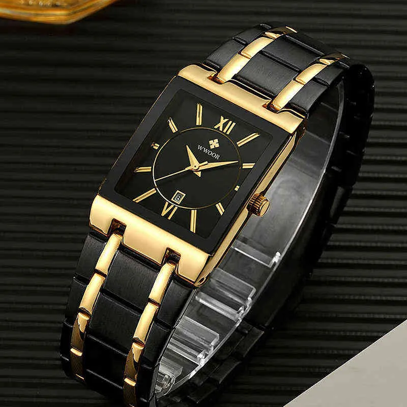 Relogio Masculino WWOOR montre en or hommes carrés montres pour hommes haut de gamme de luxe à Quartz doré en acier inoxydable montre-bracelet étanche 2240z