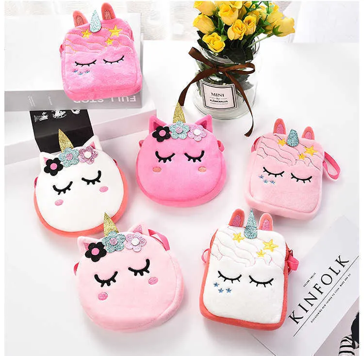 12 couleurs Unicorn peluche crossbody bandoun Pack Cute Kids Kids Cartoon Racs Mini Sac à bandoulière Zip Zipper portefeuille Furry Girls Phone Mobile Phone Pouch Princess Tote Ly6901