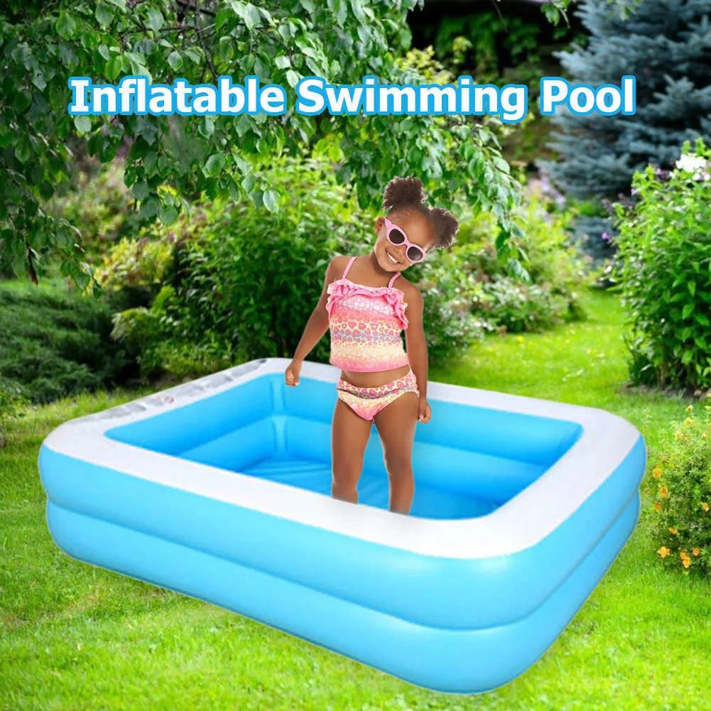 Baby Adults Summer Inflatable Swimming Pool Adults Kids Thicken PVC Rectangle Bathing Tub Outdoor Paddling Pool Indoor Water Toy X299F