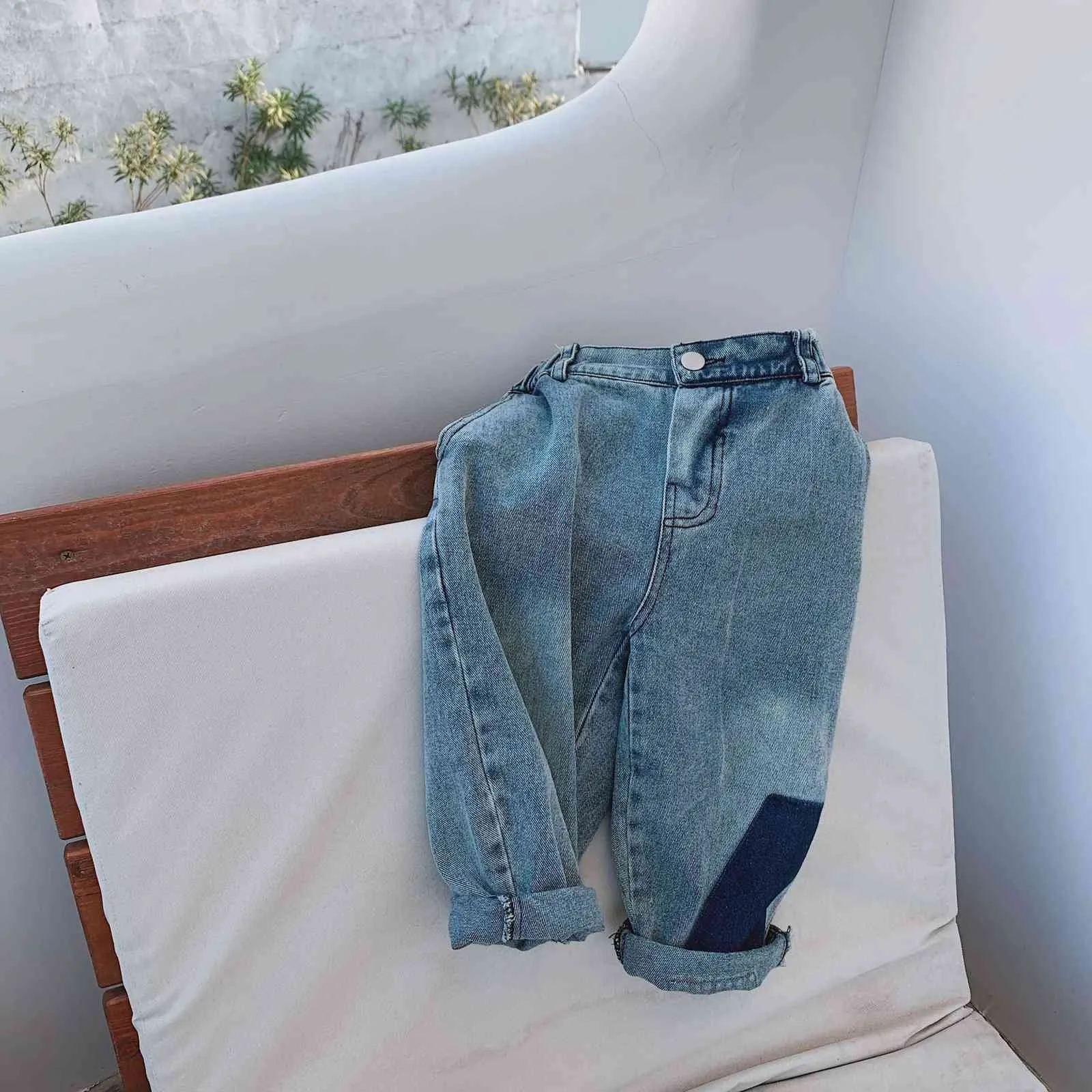 Sonbahar Erkek Moda Kontrast Renk Gevşek Kot Kore Tarzı Varış Hip Hop Denim Pantolon 210508