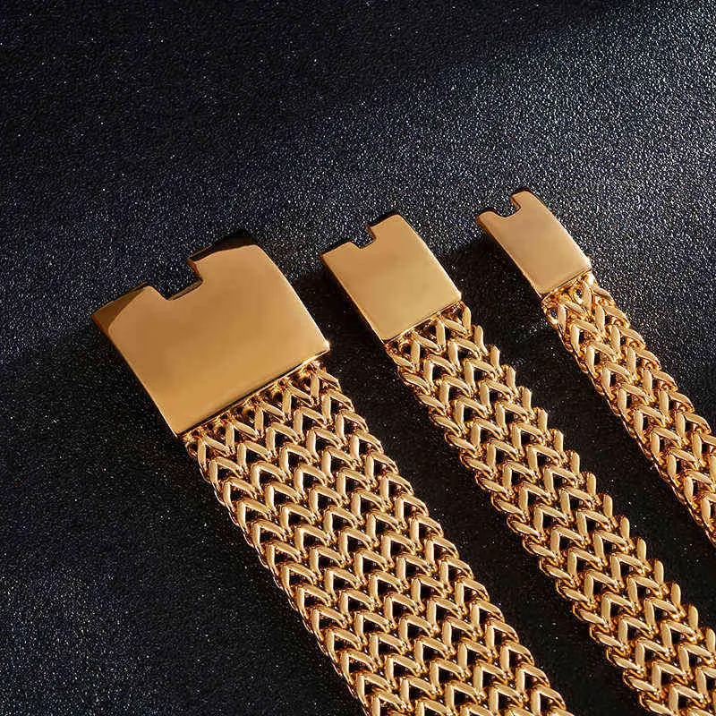 Kalen rostfritt stål länk kedja armband högpolerad dubai guld mesh män coola smycken tillbehör gåvor 211124