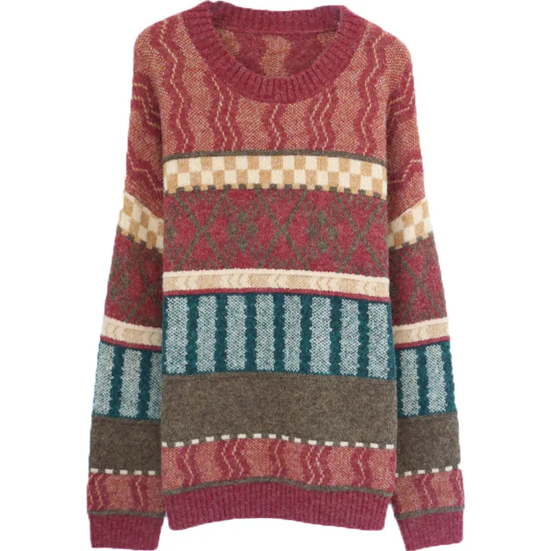 Pull littéraire rétro all-match automne et hiver femmes mode style paresseux haut en tricot extérieur ample 210427