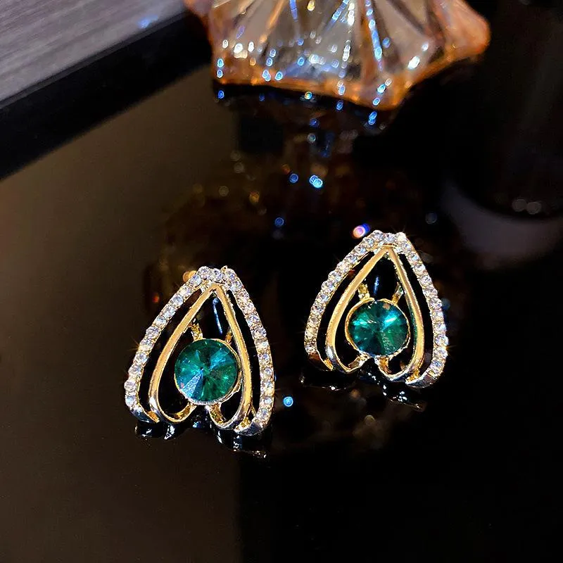 Dangle & Chandelier Green Acrylic Rhinestone Water Drop Golden Ladies Earrings Elegant Retro Fashion Stud 2021 Trend Daily Girl Jewelry