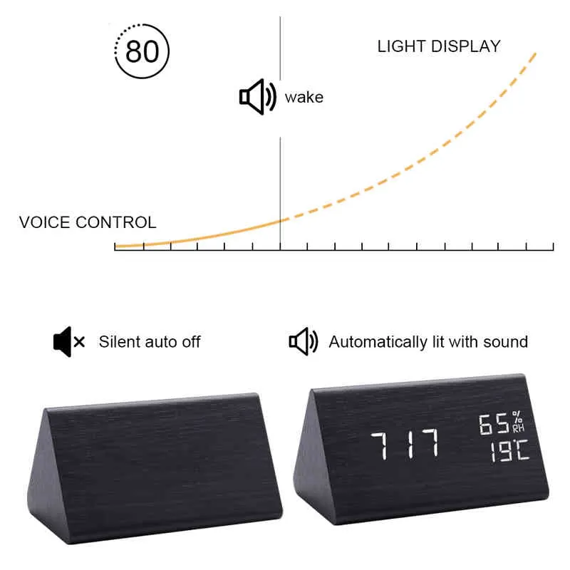 LED digitale sveglia in legno controllo del suono orologi elettronici desktop USB/AAA Powered Desperadoes Home Table Decor