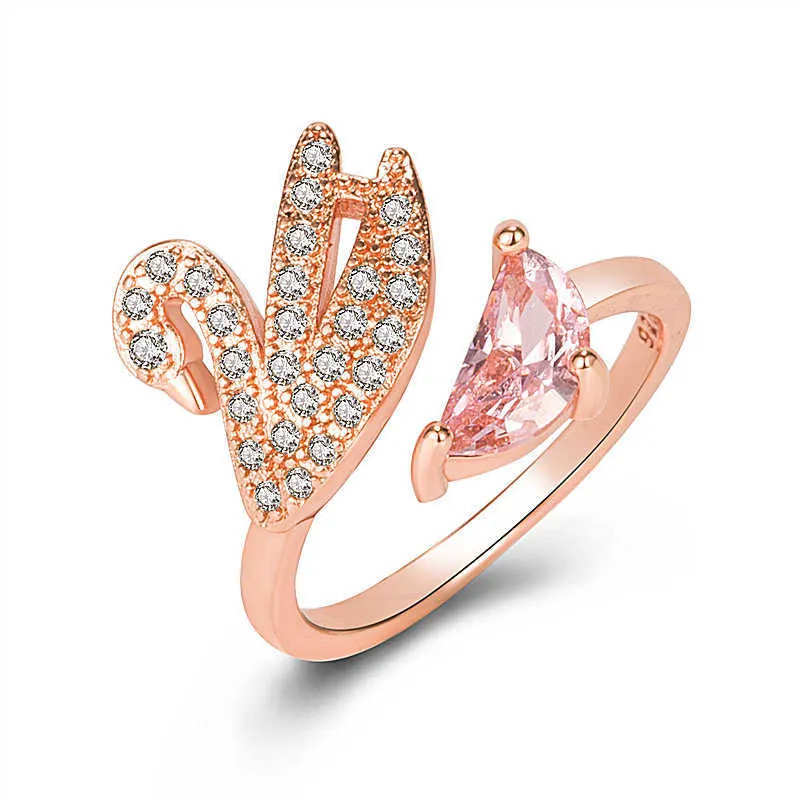 Damesringen Crystal Sieraden Diamond Zirkoon Swan Ring, eenvoudige modieuze, vergulde rozenring cluster voor vrouwelijke bandstijlen