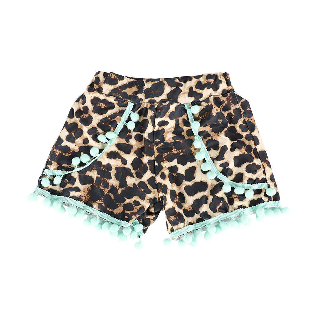 Girlymax Summer Baby Girls Children Clothes Mint Pompom Shorts Wild Child Leopard Outfits Ruffles Boutique Kids Clothing 2108049841341