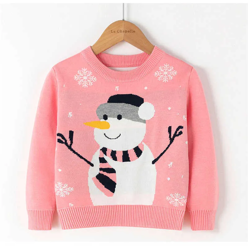 2021 New Christmas Sweaters Autumn Winter Baby Girls Boys Knitting Pullovers Tops Children Elk Print Long Sleeve Sweaters 3-7Y Y1024