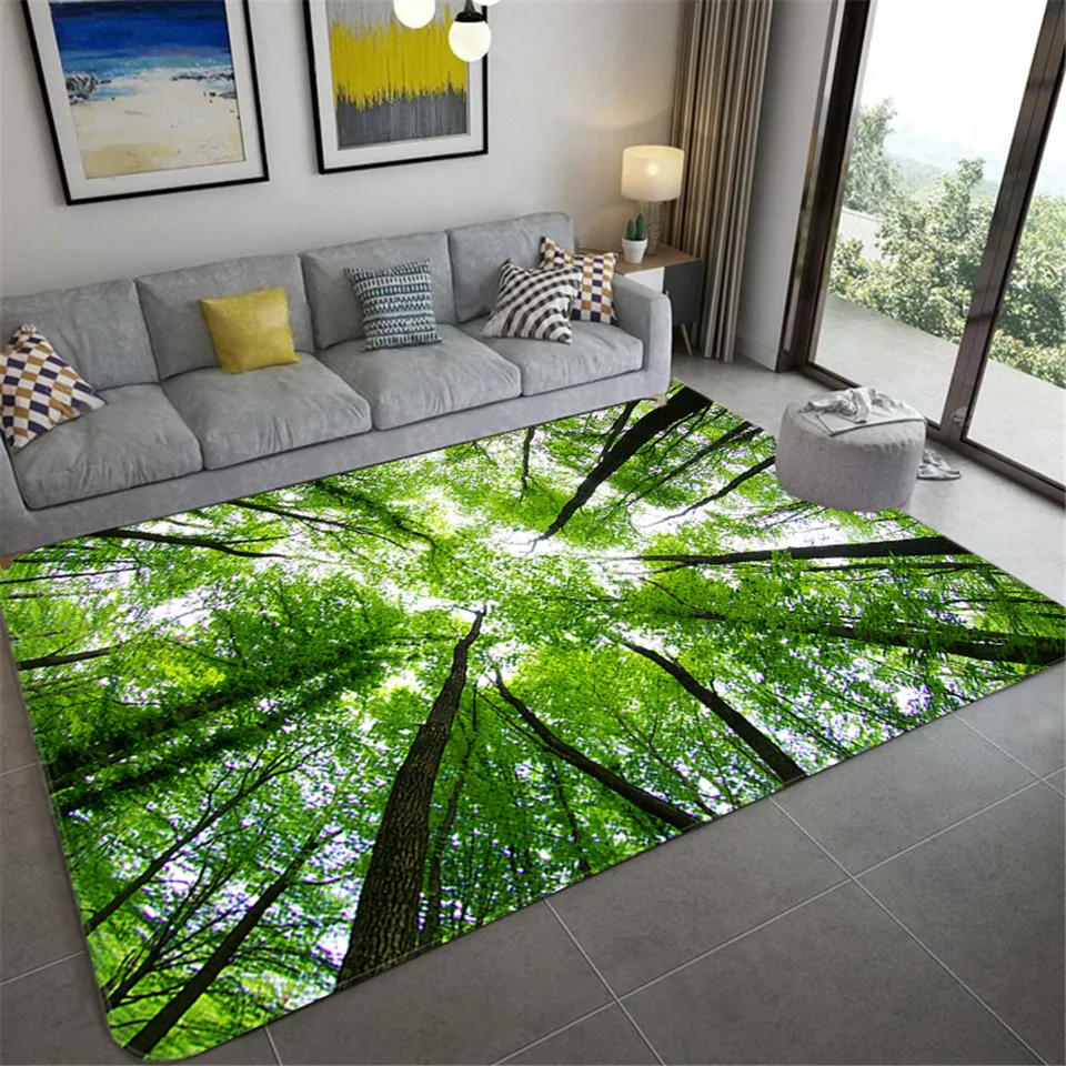 Cenário natural Carpete 3D para sala de estar Green Forest Caterfall Landscape Rug Quarto Antislip Carpet no banheiro Large4208011