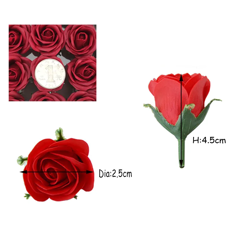 Billiga 50st MINI SOAP Rose Heads Romantic Wedding Valentine's Day Present DIY Wedding Bouquet Home Decoration Hand Flower Art 2,5cm