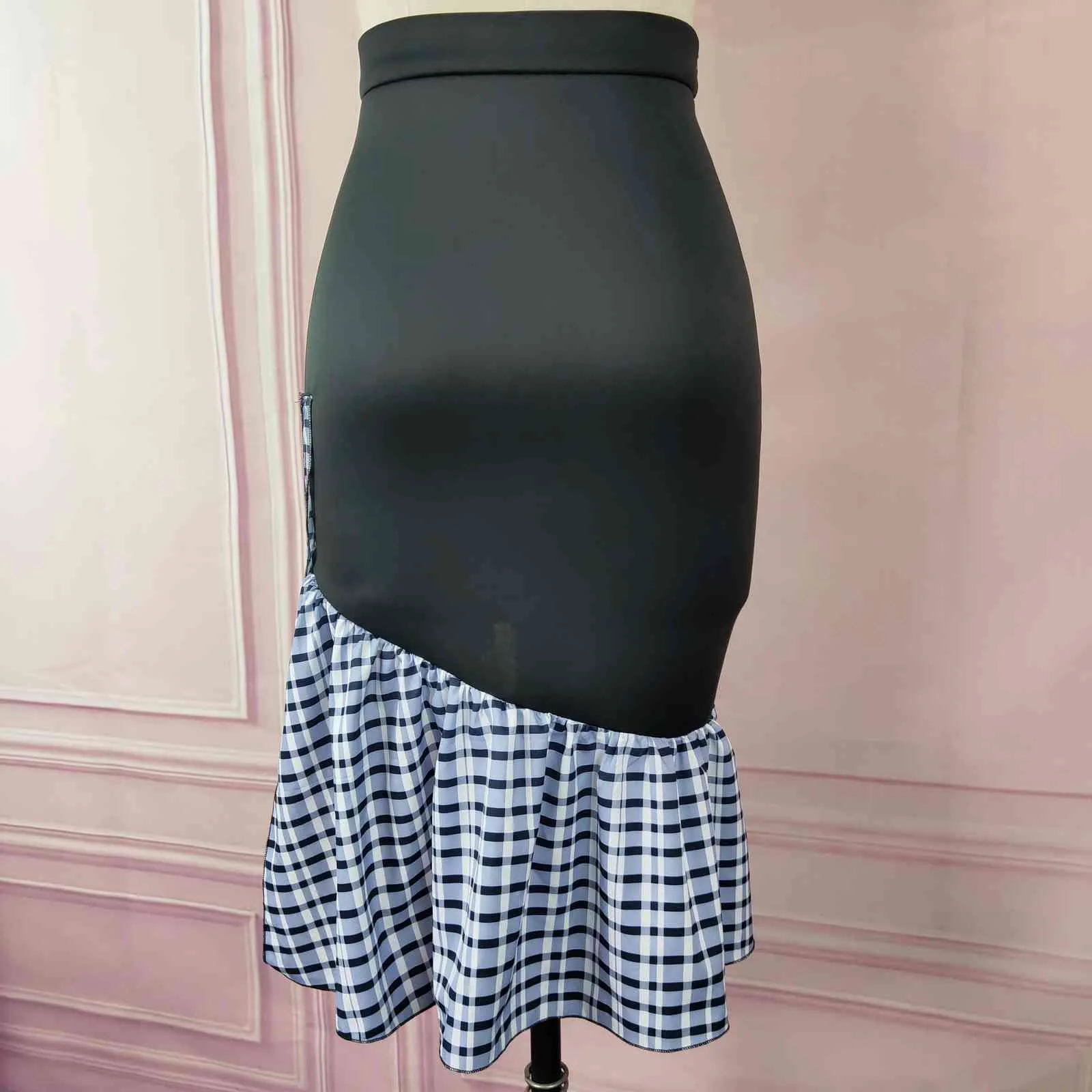 Women Bodycon Skirt High Waist Patchwork Vintage Plaid Slim Package Hip Tight Classy Saias Jupe Falad Elegant Office Work Wear 210416