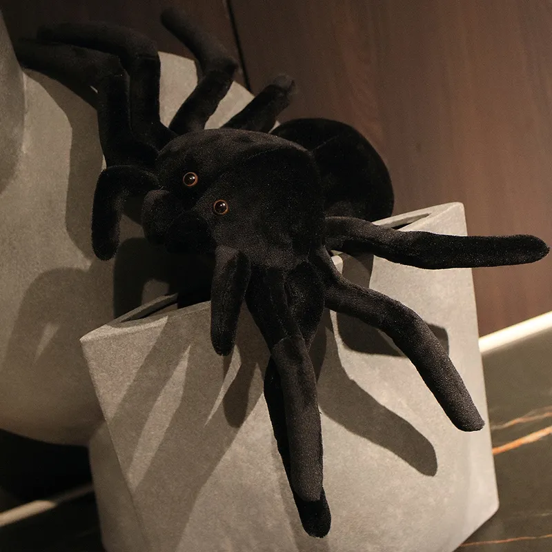 Peluche courte en forme d'araignée noire, 30120cm, poupée créative, décoration de canapé et de bureau, cadeau pour petit ami et petite amie