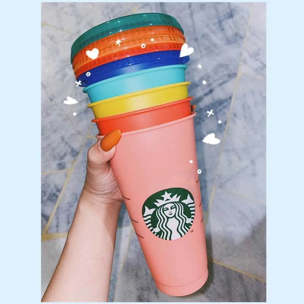 Gobelet en plastique réutilisable brillant de poudre flash avec couvercle et tasse de paille, fl oz, de ou de la fête Starbucks Moon