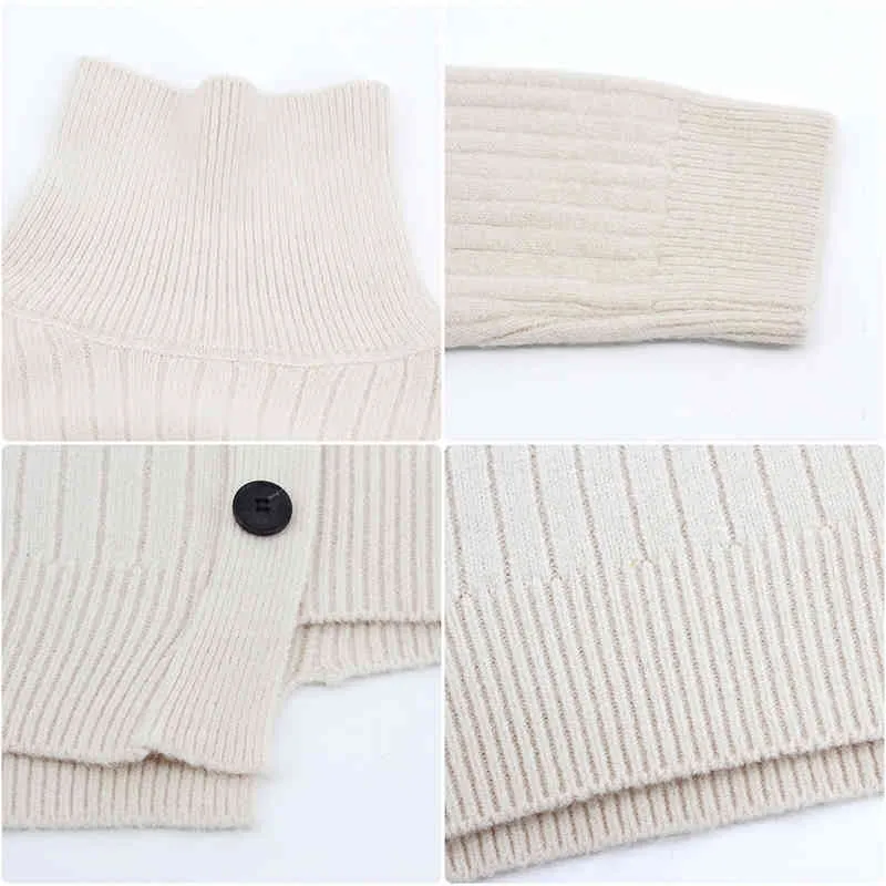 Botão Alto Collar Sweater Feminino Inverno Slim Emagrecimento Pullover de Manga Longa Camisa 210520