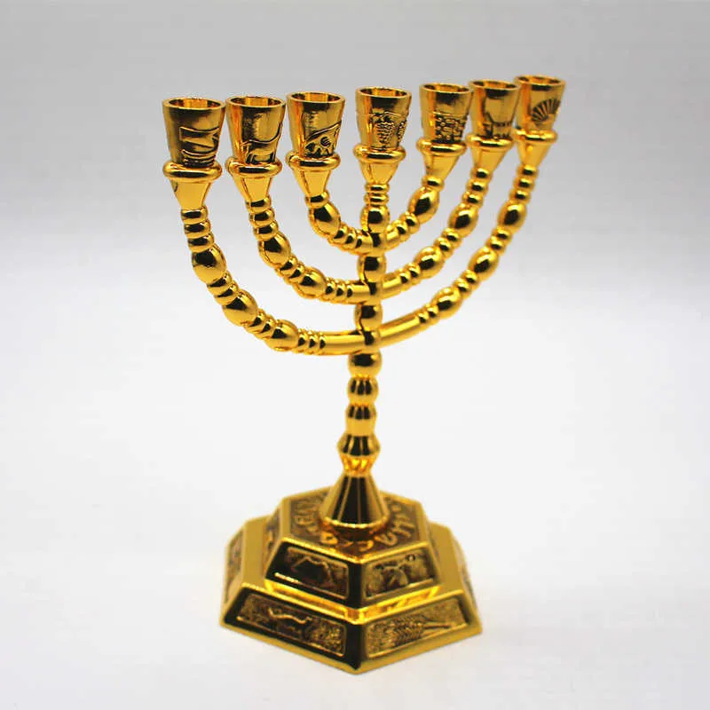 Je Menorah Candle-Holders Religions Candelabra Hanukkah Candlesticks 7 Branch 210722