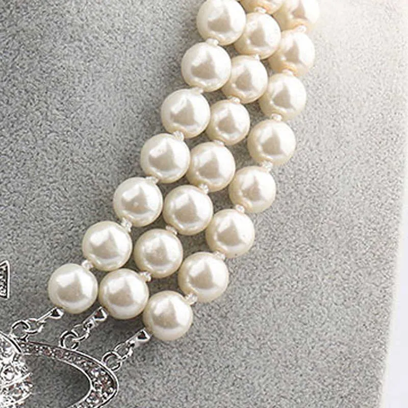 Knobspin Ins Fashion Diamond Crystal Saturne Pendant Cristal Naszyjnik Girls Pearl Choker Colliers pour femmes bijoux de fête 9815952