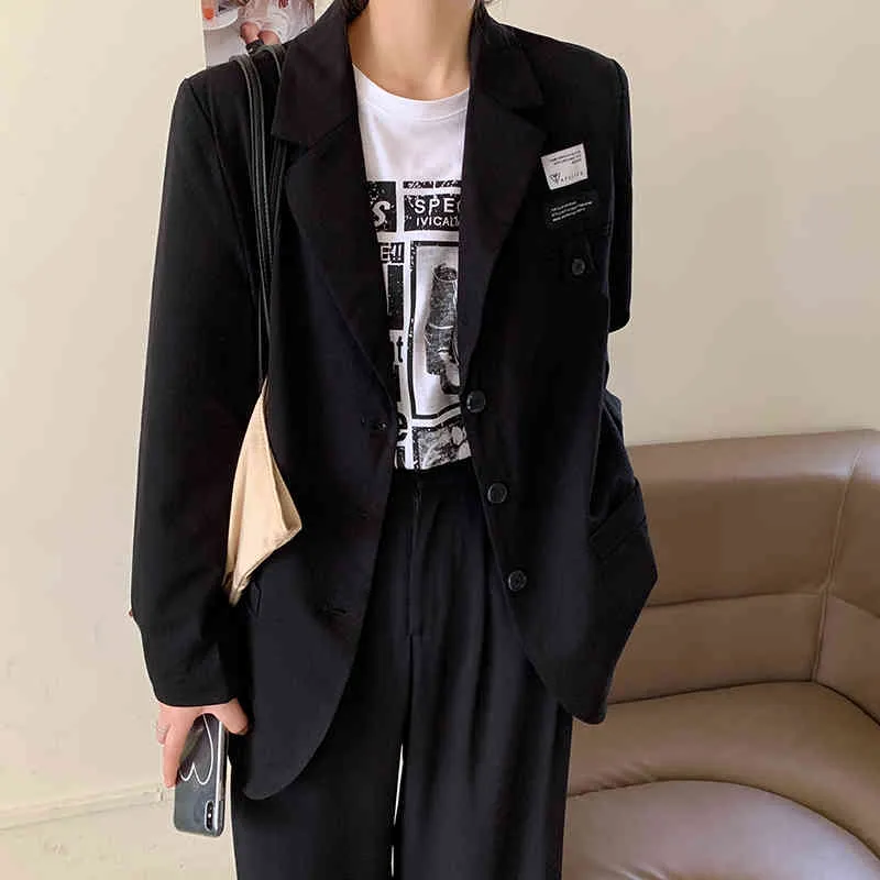 Stylish Korean Women Suit Coat Full Sleeve Single-breasted Tops Casual Fashion Office Ladies Jacket Femme 210513