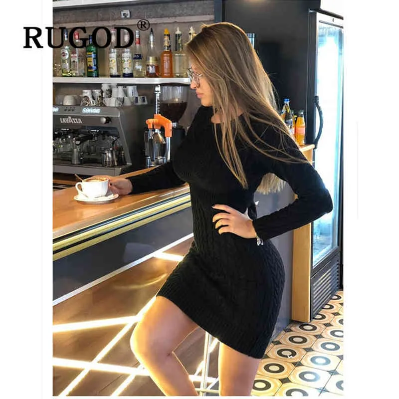 Rugod 2020新しいスリムセータードレスファッションセクシーなチュニックニット女性のドレスオートルム冬の暖かい鉛筆ドレスvestidos女性x0521