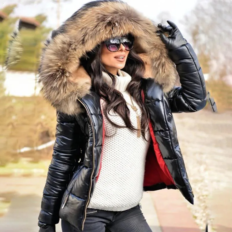 Оптовая продажа, женская толстая парка с меховым воротником, куртка с капюшоном, зимняя женская повседневная короткая куртка на молнии, модная хлопковая подкладка, теплая O