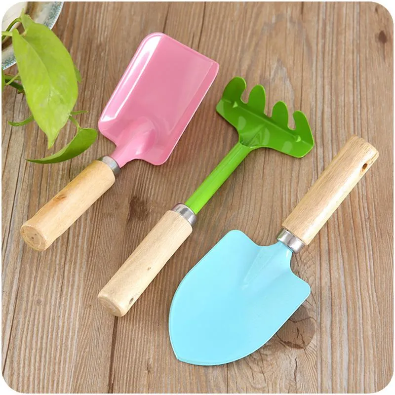 Pelle manuelle pour enfants, couleur bonbon, outils de jardin, Mini truelle en métal avec manche en bois, râteau de jardinage, 3 pièces, 5125665