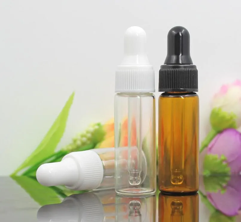 Flacon compte-gouttes en verre ambré de 5ml, 3ml, 2ml, 1ml, bocaux avec Pipette, pour parfum cosmétique, bouteilles d'huile essentielle, 100 pièces