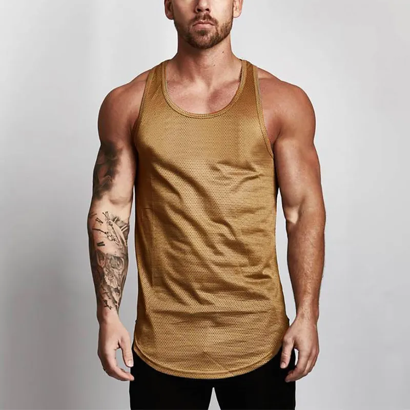 Muscleguys Hommes Mesh Débardeurs Fitness Vêtements D'été Muscle Vest Gymnases Stringer Débardeur Canottiere Bodybuiding Sans Manches 210421