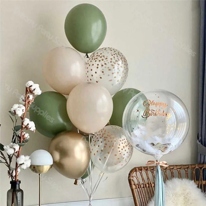 palloncini ghirlanda kit compleanno retrò verde polveroso palloncino arco cromo oro coriandoli globos baby shower decorazioni feste di matrimonio 210719