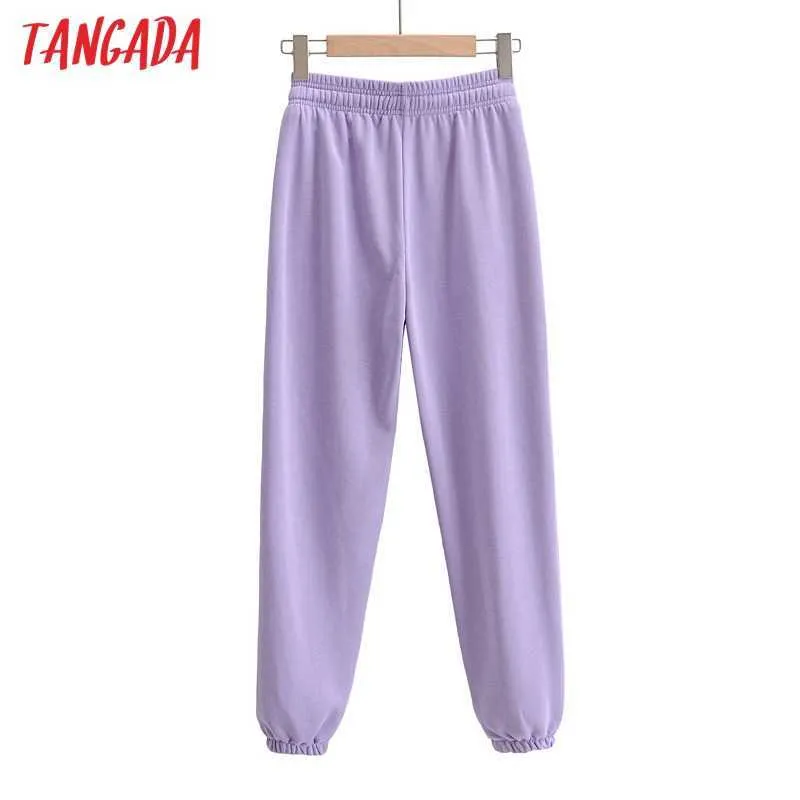 Tangada Donna Solid White Cargo Pantaloni a vita elastica Pantaloni larghi Pantaloni da jogging Pantaloni sportivi femminili Streetwear 4P52 210609