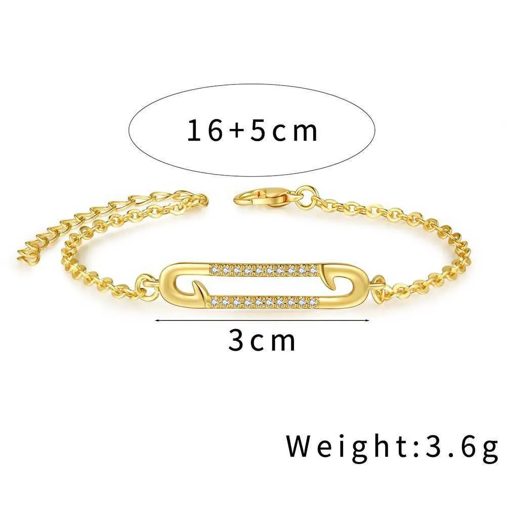 Ladies All-Match New Paper Clip Clip Pulseira de Ouro Micro-embutido Zircon Cadeia Pulseira Moda Personalidade Menina Requintada Jóias2021 G1026