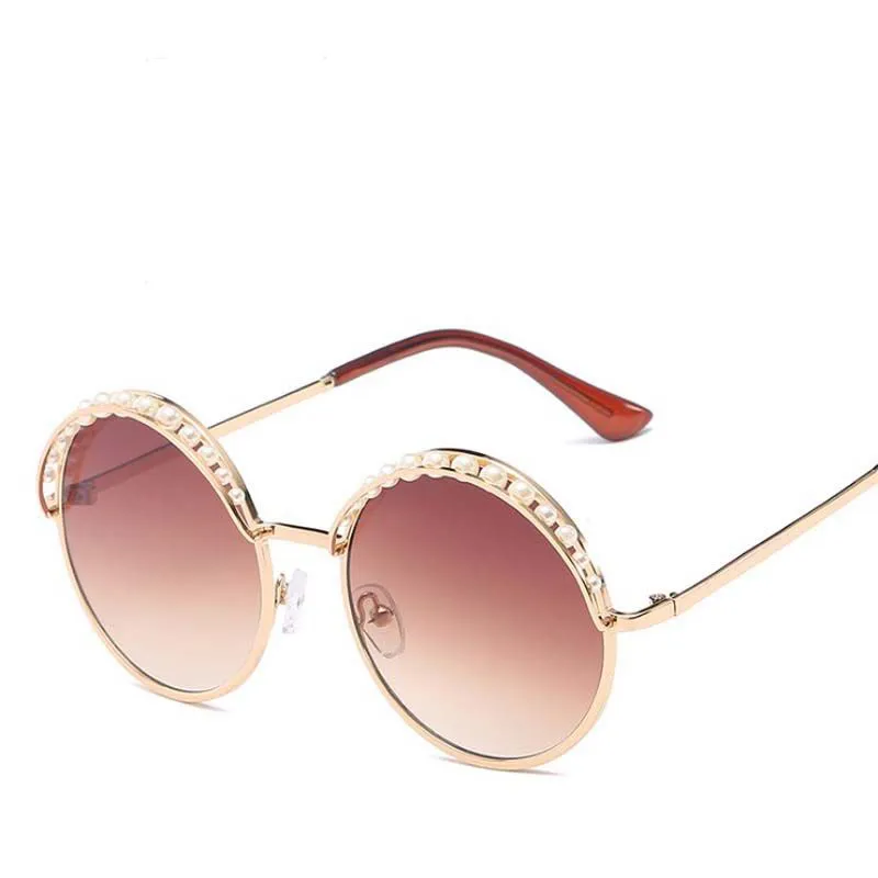 Designer Runde Sonnenbrille Frauen Herren Mode Schutz Kreisförmige Perle Sonnenbrille Metall Gold Marken Sonnenbrille Brillen mit Box 22287D