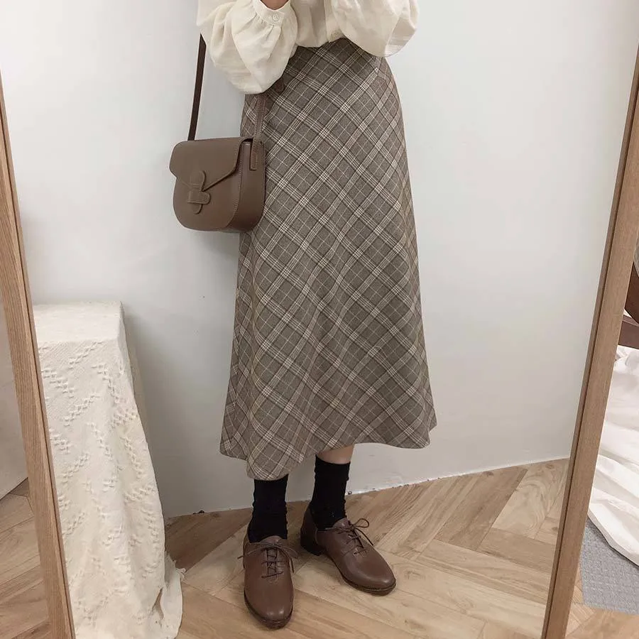 Plus Size Harajuku Korean grey Women Zipper High Waist School Girl Pleated Plaid vintage Long Skirt 210417