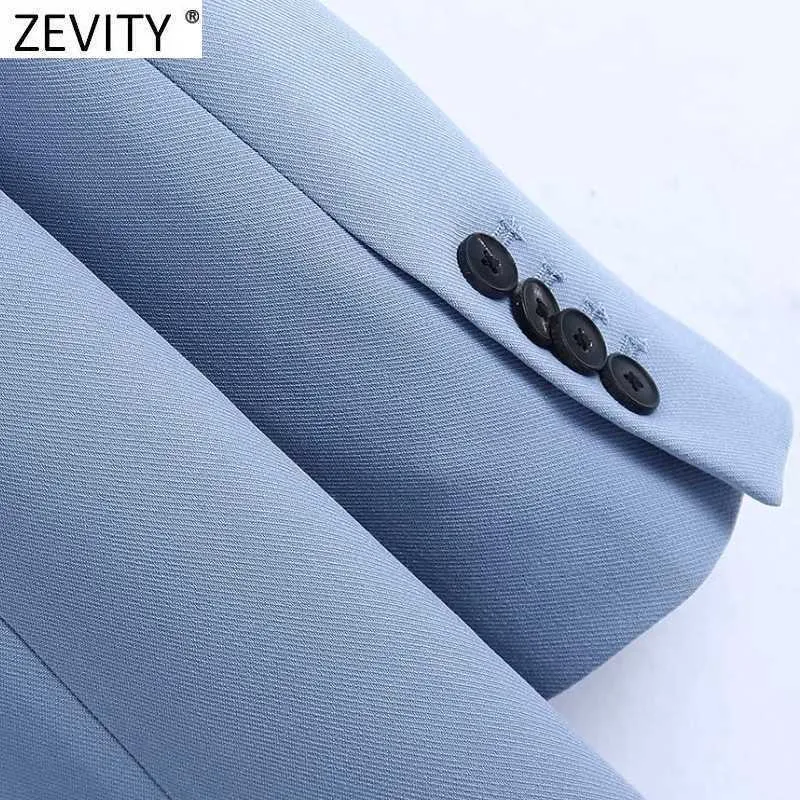 Zevity女性のファッションダブルブレストカジュアルブレザーコートオフィスレディースポケットスタイリッシュなアウトウェアスーツシックビジネストップ210930