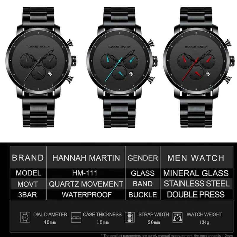 Relógios de pulso moda homens relógios 2021 designer de luxo preto homem relógio à prova d 'água calendário para casual aço quartzo reloj hombre226a