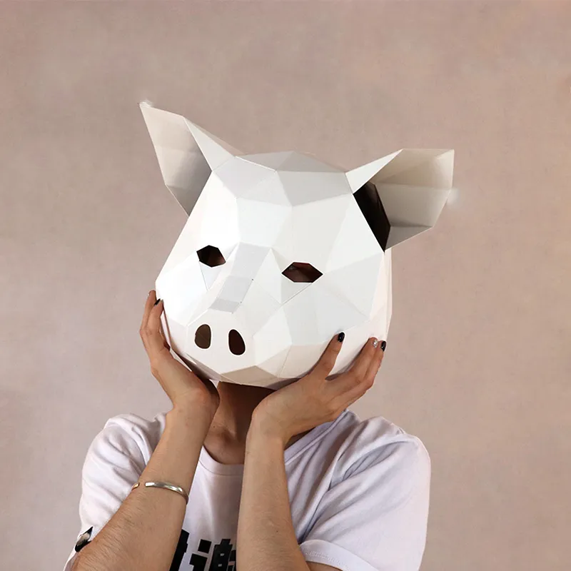 Costume de poupée mascotte 5 couleurs 3D papier tête de cochon masque couvre-chef animal bricolage origami papier carte modèle maison chambre décor artisanat fête Halloween accessoire