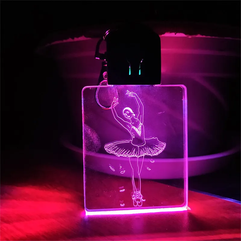 Party Favor LED 3D Acrylic Keychain RGB Färgrik Nattljus Key Pendant Lamp Bröllop Juldinredning Presentkort Ring Anpassad Logo