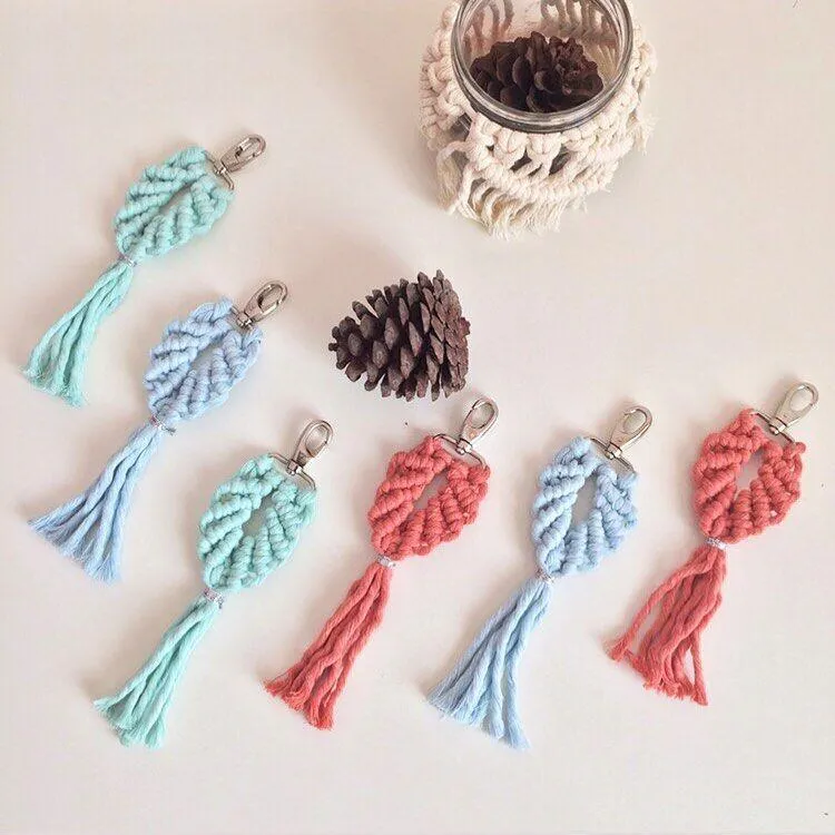 Vedawas Tassel Macrame Keychains for Women Boho Handmade Weave Fiberlove key Holder Keyring Bag Car Hanging Accessories Gifts