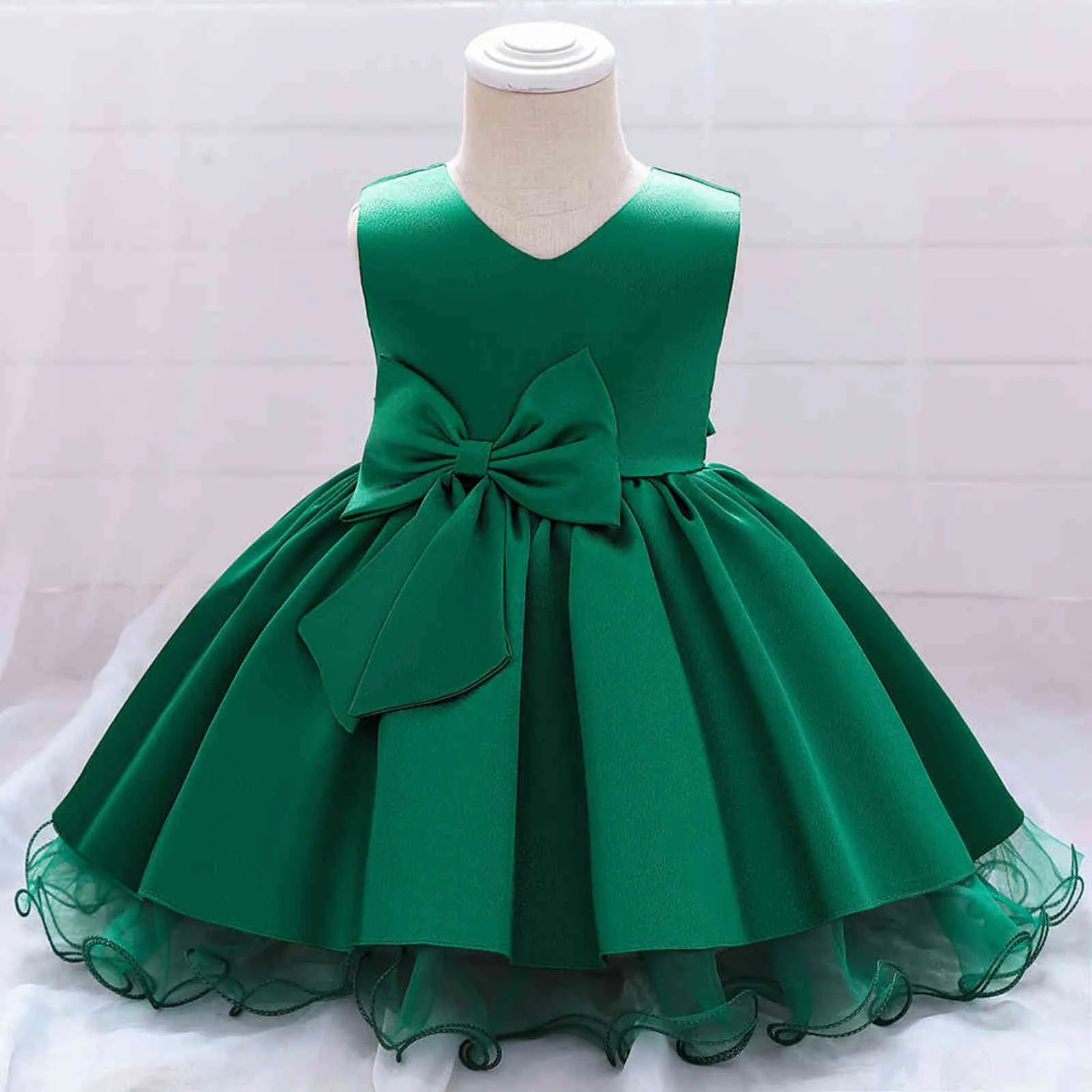 2021 Infant Bow Dress Newborn Kids Clothes Costumes Baby Princess Party Wedding Dresses For Baby Girls 1st Year Birthday Dress G1129