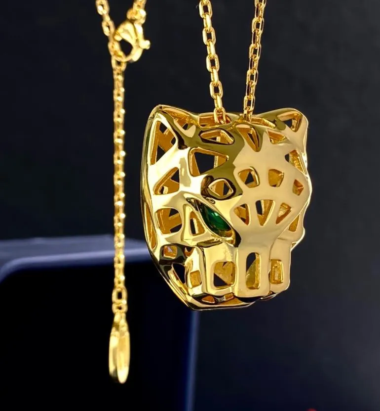 18K plaqué or tête de léopard pull longue chaîne colliers pour femmes designer goldcolor cuivre collier bijoux panthère avec vert 268O