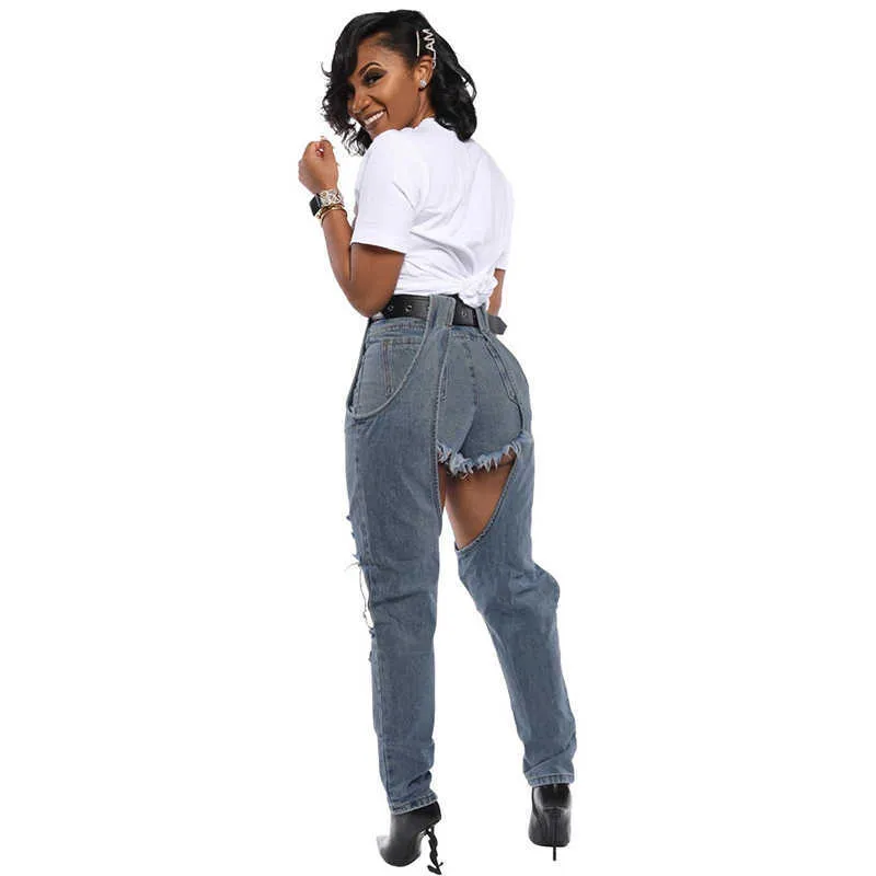 Sexy détruit trou denim jeans pour femmes taille haute épissé déchiré plus taille streetwear mujer maigre pleine longueur 210629