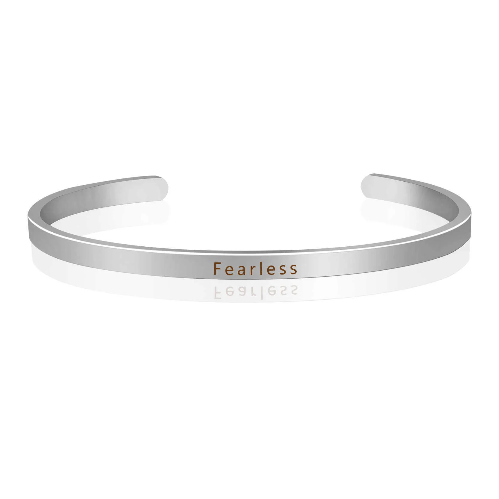 Fearless Engraved Positive Inspirational Quote Bangles Cuff Bracelet Charm Bangles for Women Gift Personality Jewelry Q0719