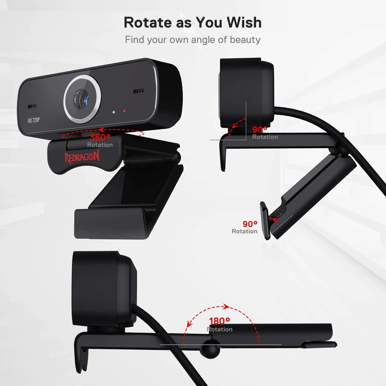 RedRagon GW600 720P Веб-камера со встроенным двойным микрофоном 360-градусная вращение - 2.0 USB Skype компьютерная веб-камера