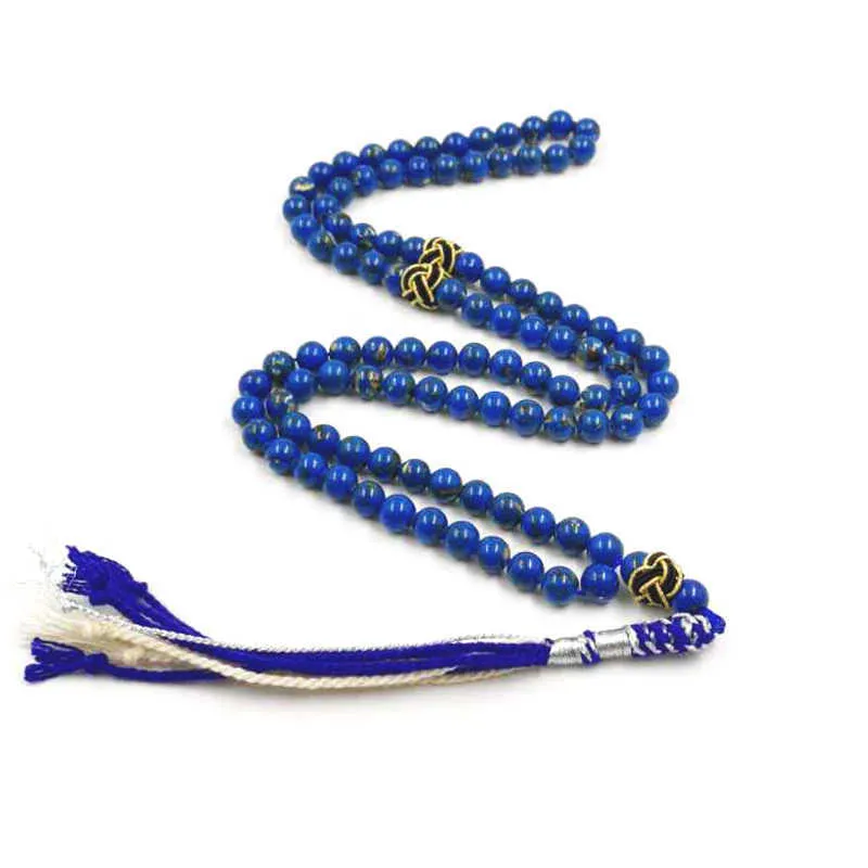 Contas de oração tasbih 99 pedra azul dentro de concha natural artesanal peru borla muçulmano misbaha rosário contas islâmicas presente eid f12111917